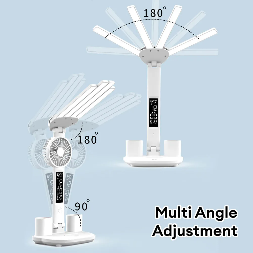 Lampe de Bureau Multifonction avec Ventilateur, Porte-Stylos et Écran LED – Éclairage Réglable pour Étude et Bureau