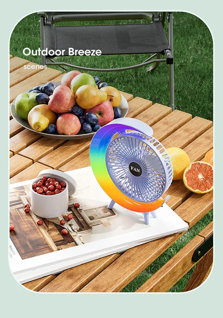 Mini Ventilateur Électrique Portable avec Lumière LED Multicolore – Recharge USB, Bureau et Maison