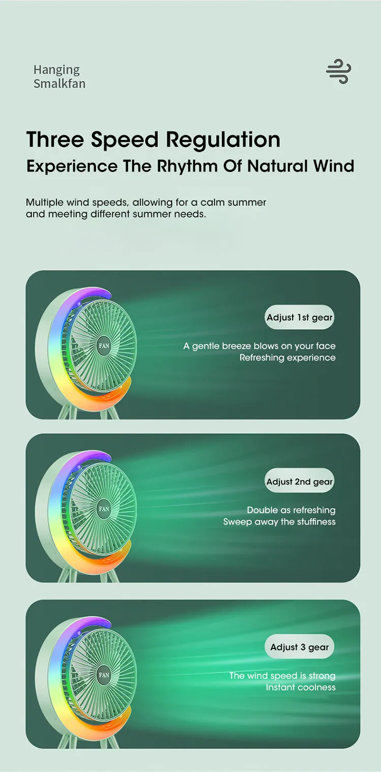 Mini Ventilateur Électrique Portable avec Lumière LED Multicolore – Recharge USB, Bureau et Maison