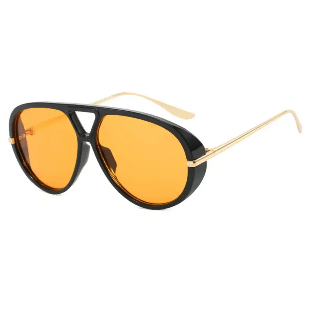 Lunettes de Soleil Style Pilote – Verres Teintés Jaune/Orange, Monture Métal Élégante, Conduite et L