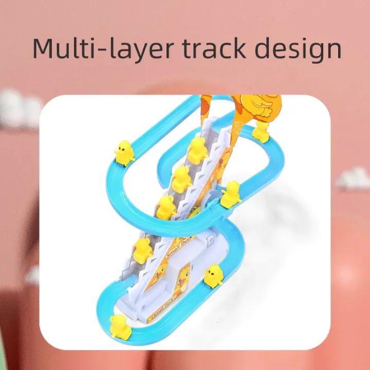 Circuit Musical Électrique avec Lumière et Petits Canards – Jouet Amusant pour Enfant avec Escalier Automatique et Piste de Course
