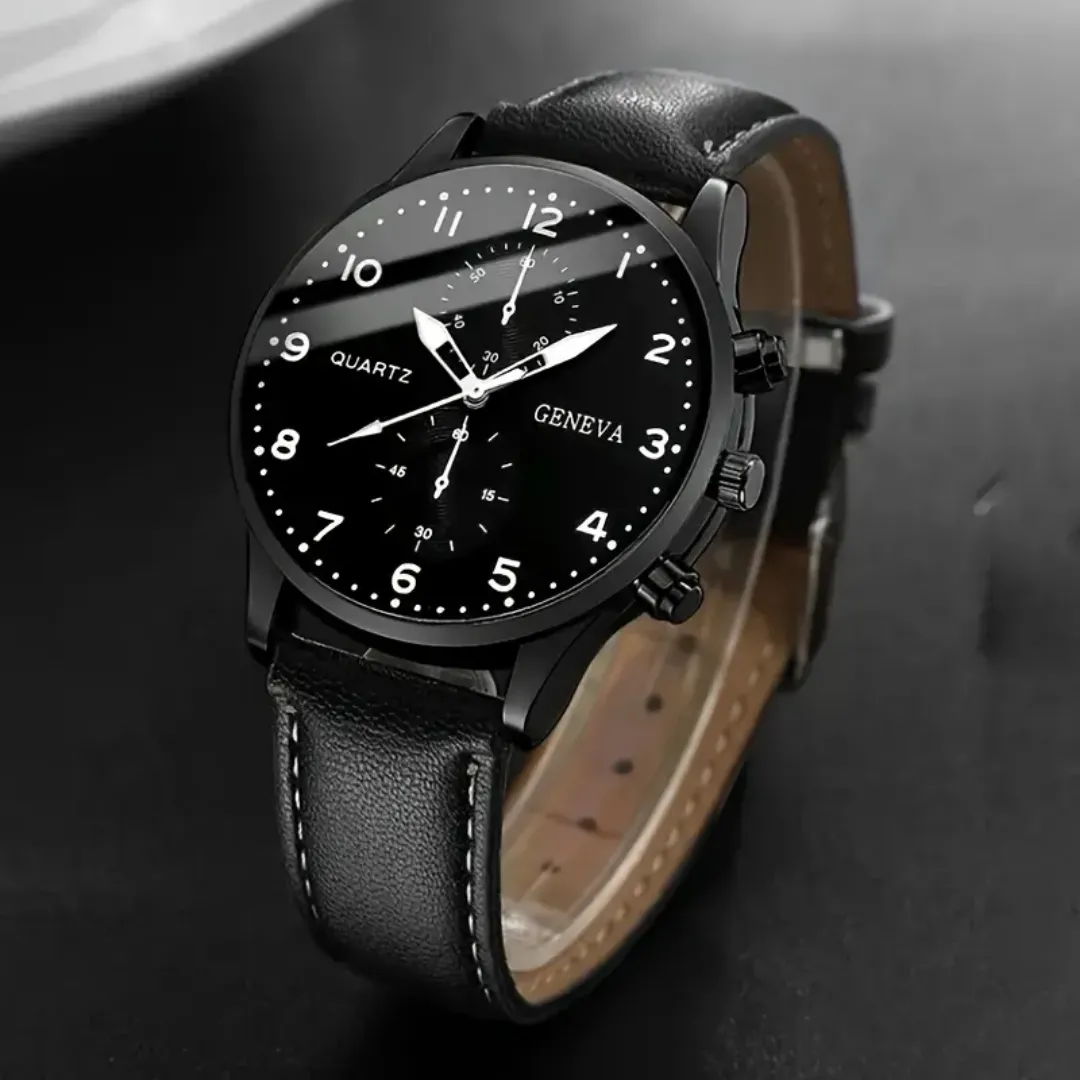 Montre Homme Élégante avec Ensemble Bracelets Cuir – Style Affaires & Mode Décontractée