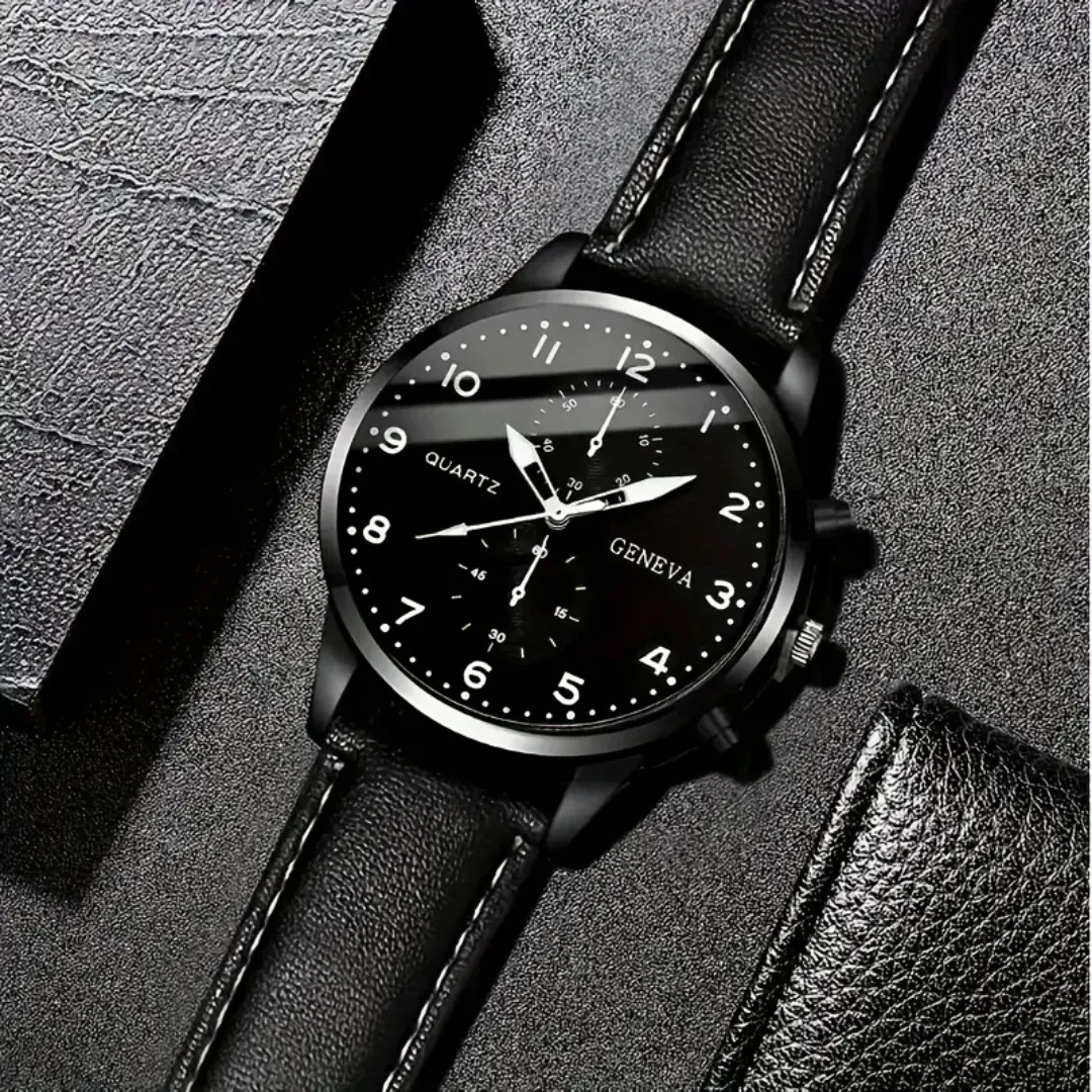 Montre Homme Élégante avec Ensemble Bracelets Cuir – Style Affaires & Mode Décontractée