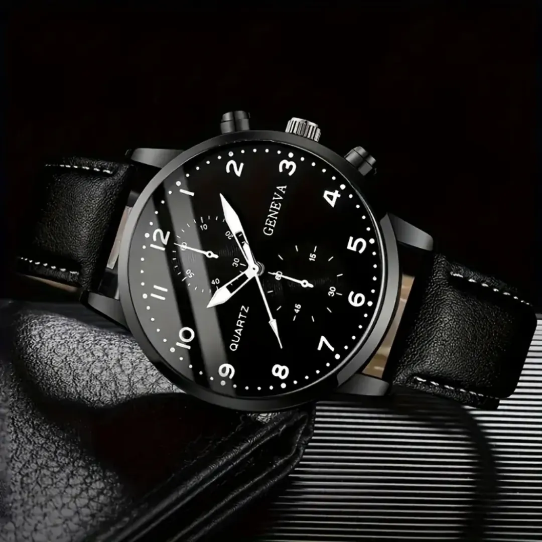 Montre Homme Élégante avec Ensemble Bracelets Cuir – Style Affaires & Mode Décontractée