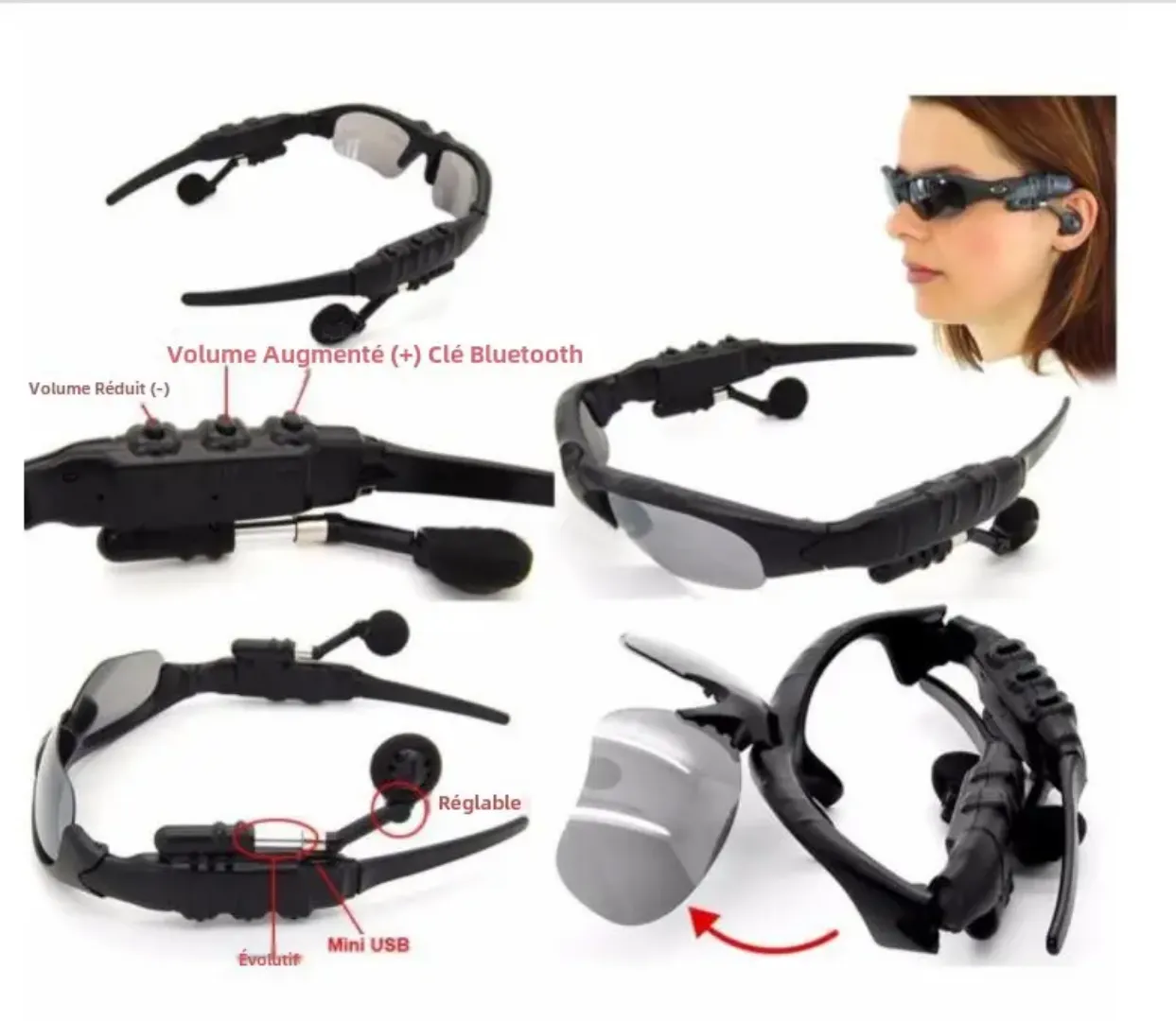 Lunettes de Sport Bluetooth 5.0 – Écouteurs Intégrés, Appels et Musique, Verres Polarisés, Conduite, Cyclisme