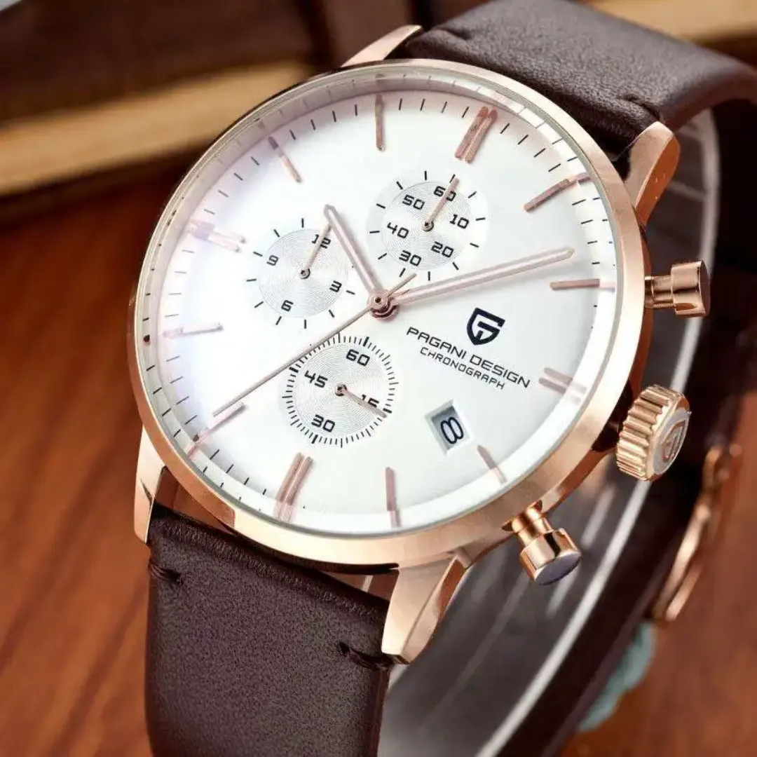 Montre Homme Chronographe Pagani Design PD-2720K – Mouvement Quartz, Bracelet Cuir, Boîtier Alliage, Étanche et Élégante
