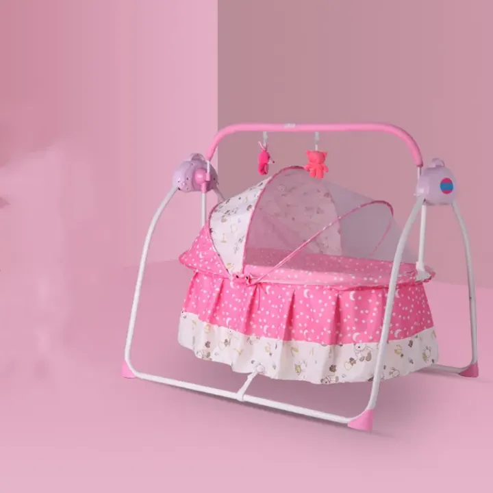 Berceau Électrique Pliable Smart Sleep - Berceau Bébé Métal avec Balancelle et Moustiquaire pour Maison, Hôtel et Extérieur