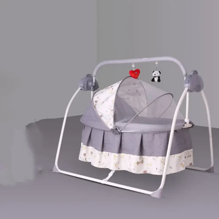 Berceau Électrique Pliable Smart Sleep - Berceau Bébé Métal avec Balancelle et Moustiquaire pour Maison, Hôtel et Extérieur