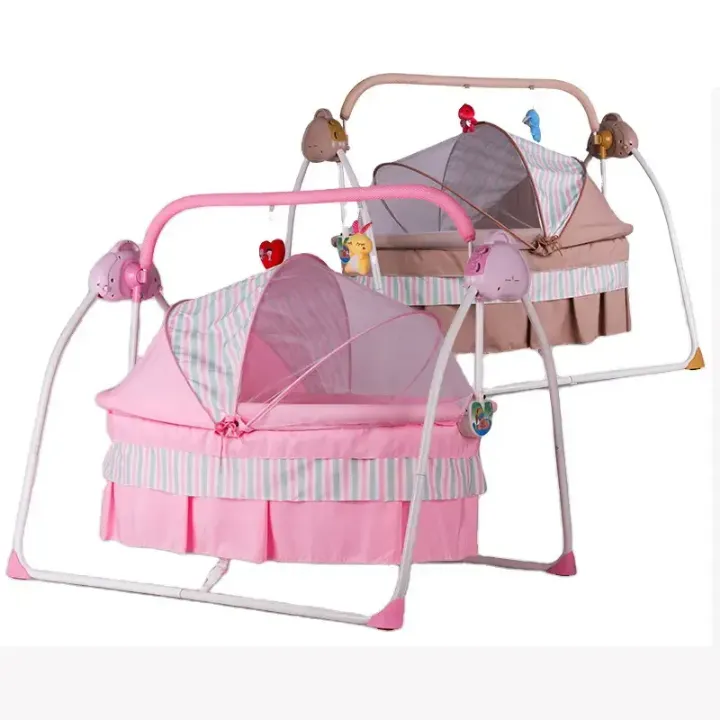 Berceau Électrique Pliable Smart Sleep - Berceau Bébé Métal avec Balancelle et Moustiquaire pour Maison, Hôtel et Extérieur