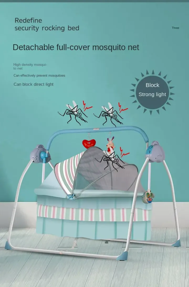 Berceau Électrique Pliable Smart Sleep - Berceau Bébé Métal avec Balancelle et Moustiquaire pour Maison, Hôtel et Extérieur