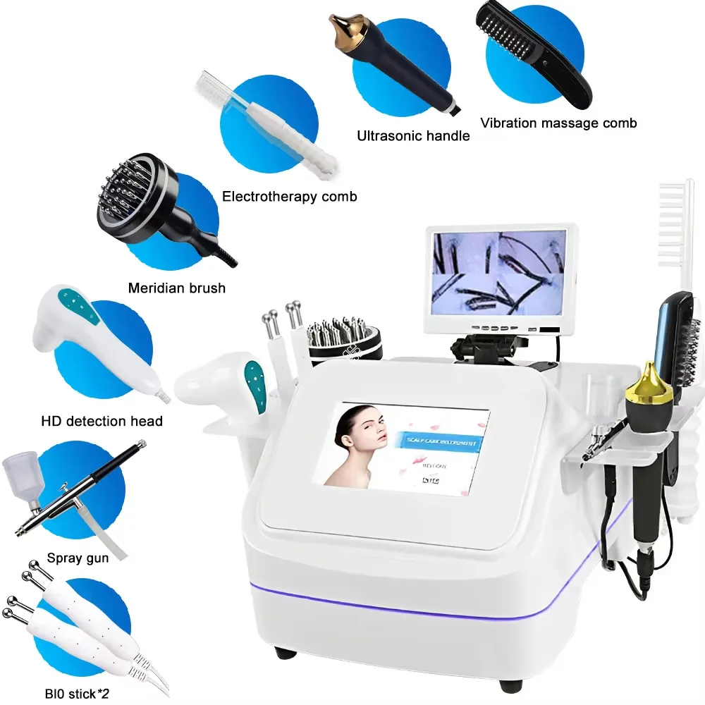 Appareil Professionnel 7 en 1 pour Analyse et Massage du Cuir Chevelu - Détecteur et Stimulateur Capillaire