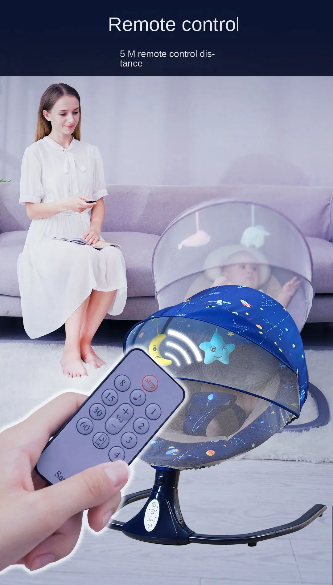 Berceau Électrique Intelligent pour Bébé avec Balancelle, Musique et Moustiquaire - Siège Relaxant et Sécurisé