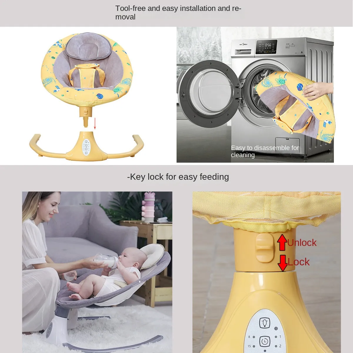Berceau Électrique Intelligent pour Bébé avec Balancelle, Musique et Moustiquaire - Siège Relaxant et Sécurisé