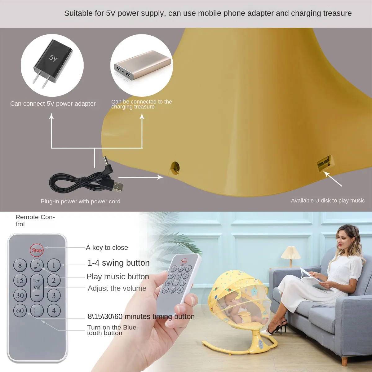 Berceau Électrique Intelligent pour Bébé avec Balancelle, Musique et Moustiquaire - Siège Relaxant et Sécurisé