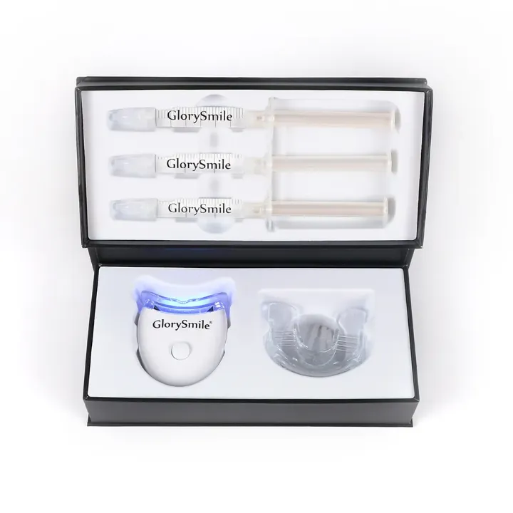 Kit Professionnel de Blanchiment des Dents GlorySmile – LED Bleue Rechargeable + 3 Gels Blanchissants – Système à Domicile avec Logo Personnalisable