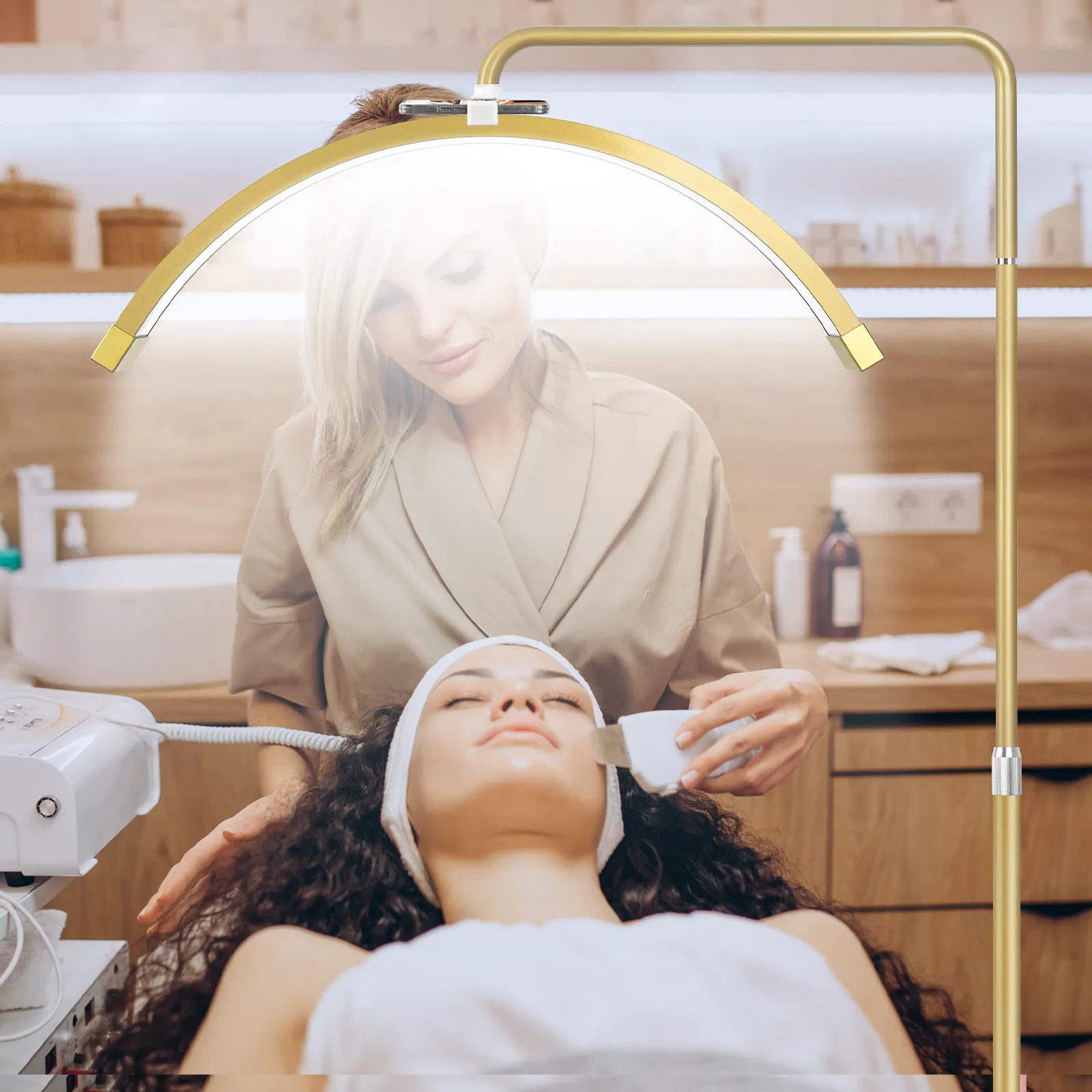 Lampe LED Professionnelle Demi-Lune 40W avec Trépied Réglable – Lumière pour Extensions de Cils, Maquillage, Tatouage, Salon de Beauté et Photographie