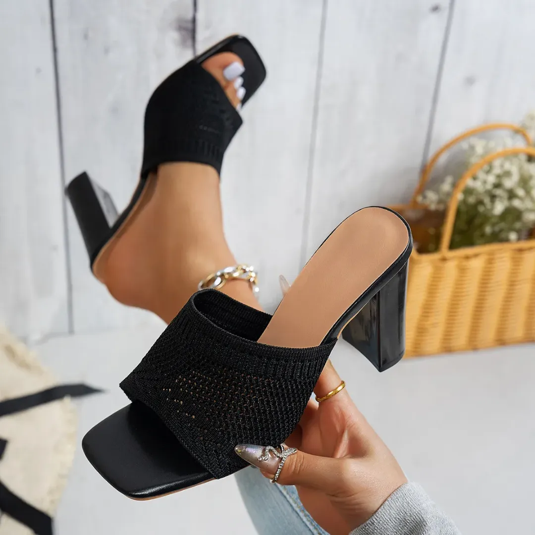 Sandales à Talons Carrés Tressées pour Femme - Confort Respirant & Style Élégant - Taille Plus - Toutes Saisons