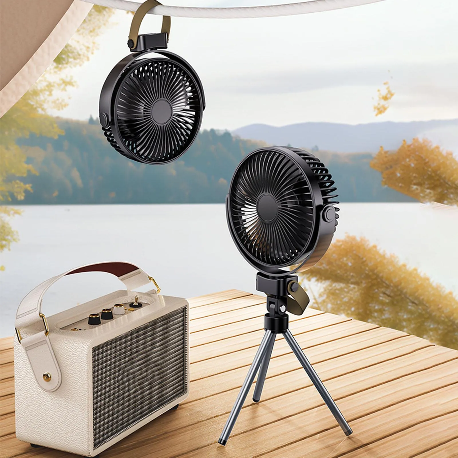 Ventilateur USB Rechargeable avec Trépied et Télécommande – Idéal pour Camping, Voiture et Maison