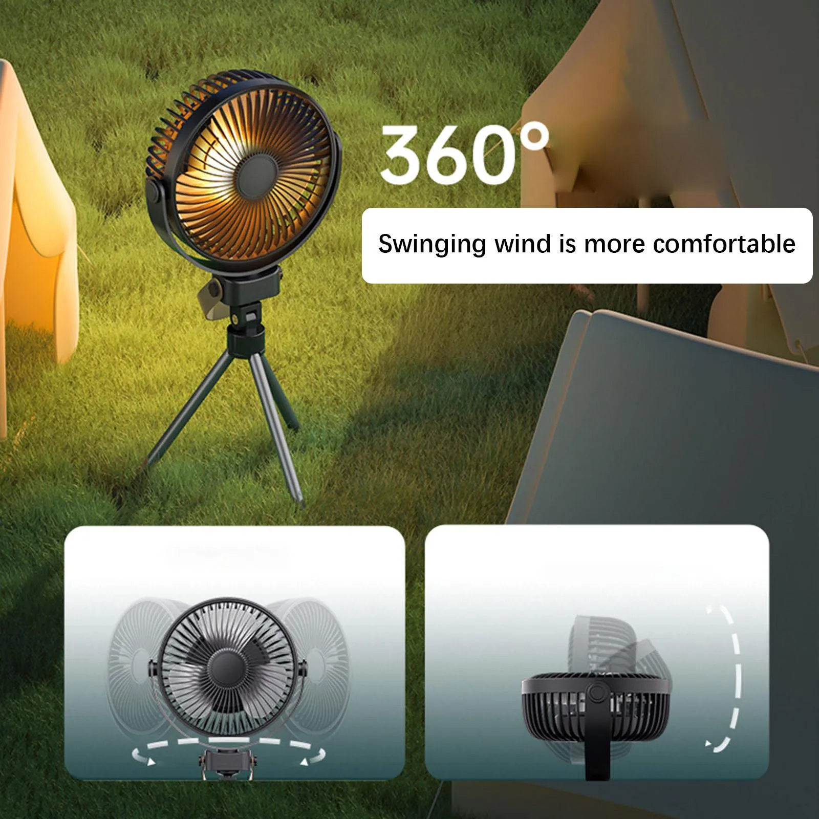 Ventilateur USB Rechargeable avec Trépied et Télécommande – Idéal pour Camping, Voiture et Maison