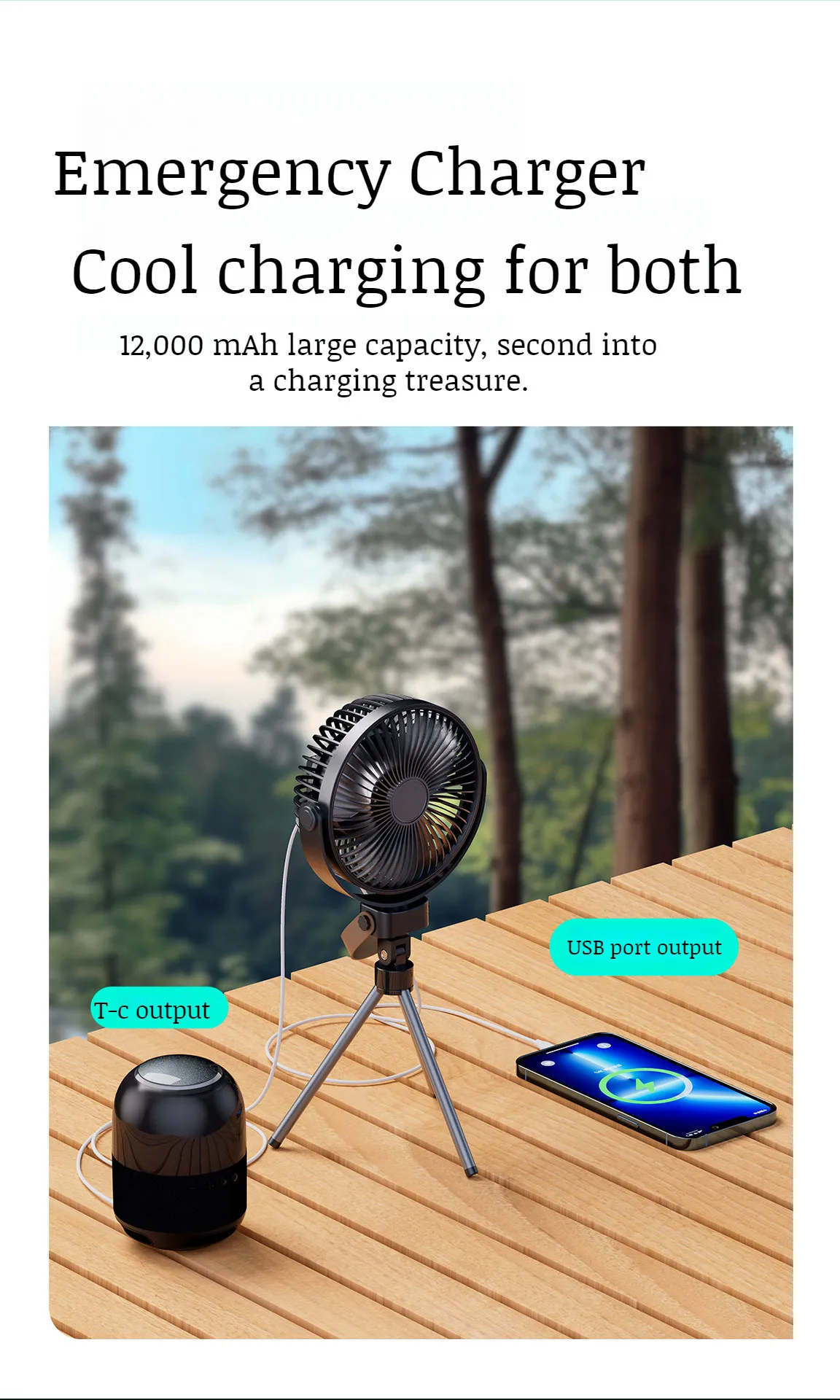 Ventilateur USB Rechargeable avec Trépied et Télécommande – Idéal pour Camping, Voiture et Maison