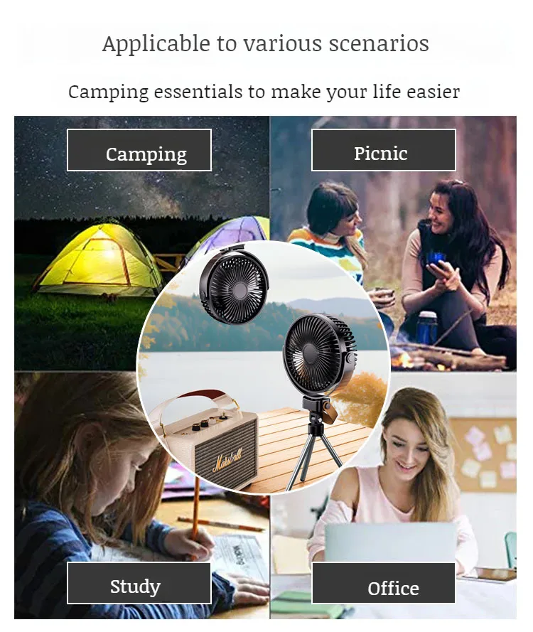 Ventilateur USB Rechargeable avec Trépied et Télécommande – Idéal pour Camping, Voiture et Maison