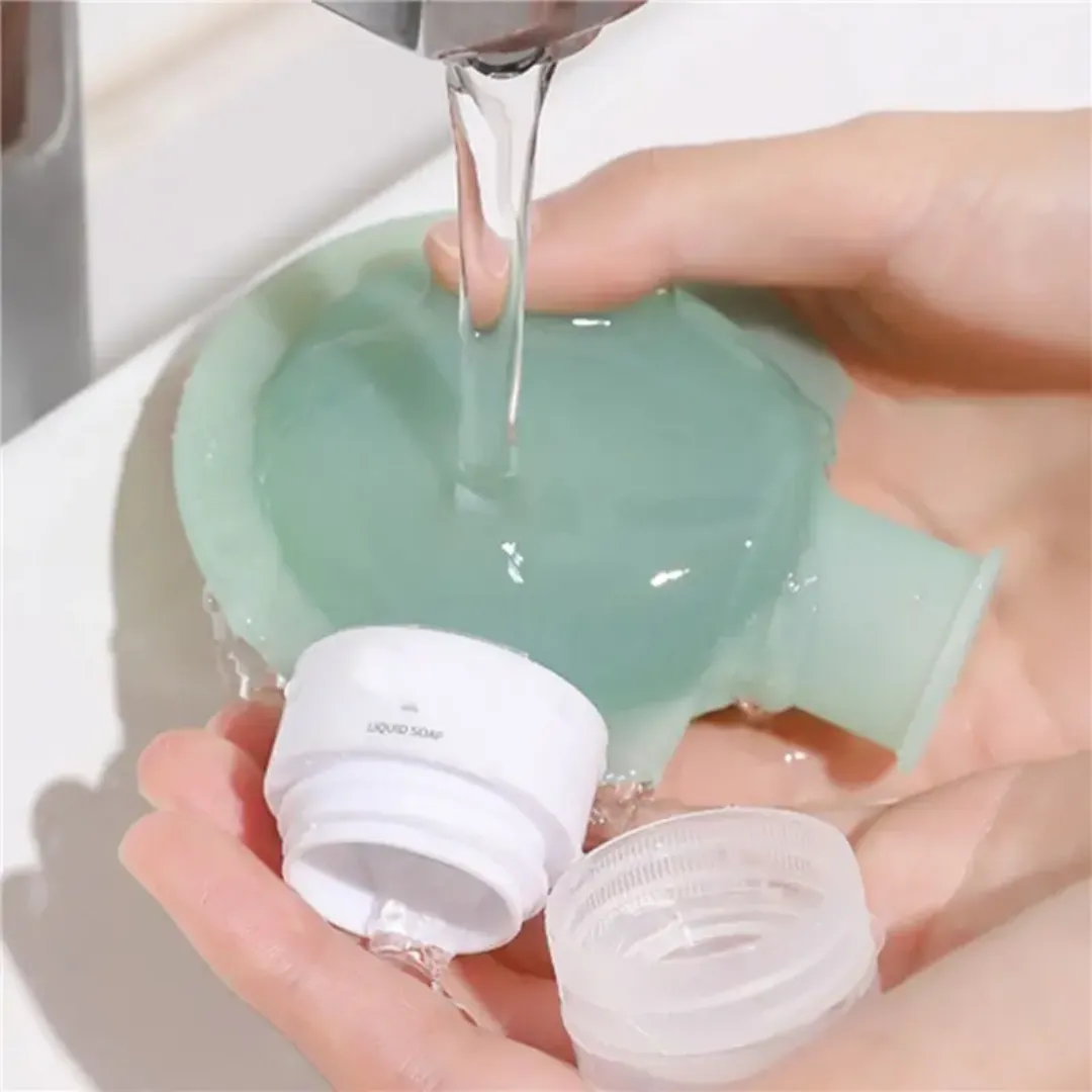 Flacon Souple en Silicone Anti-Fuite – 60/90ml Rechargeable pour Lotion, Gel Douche, Shampoing