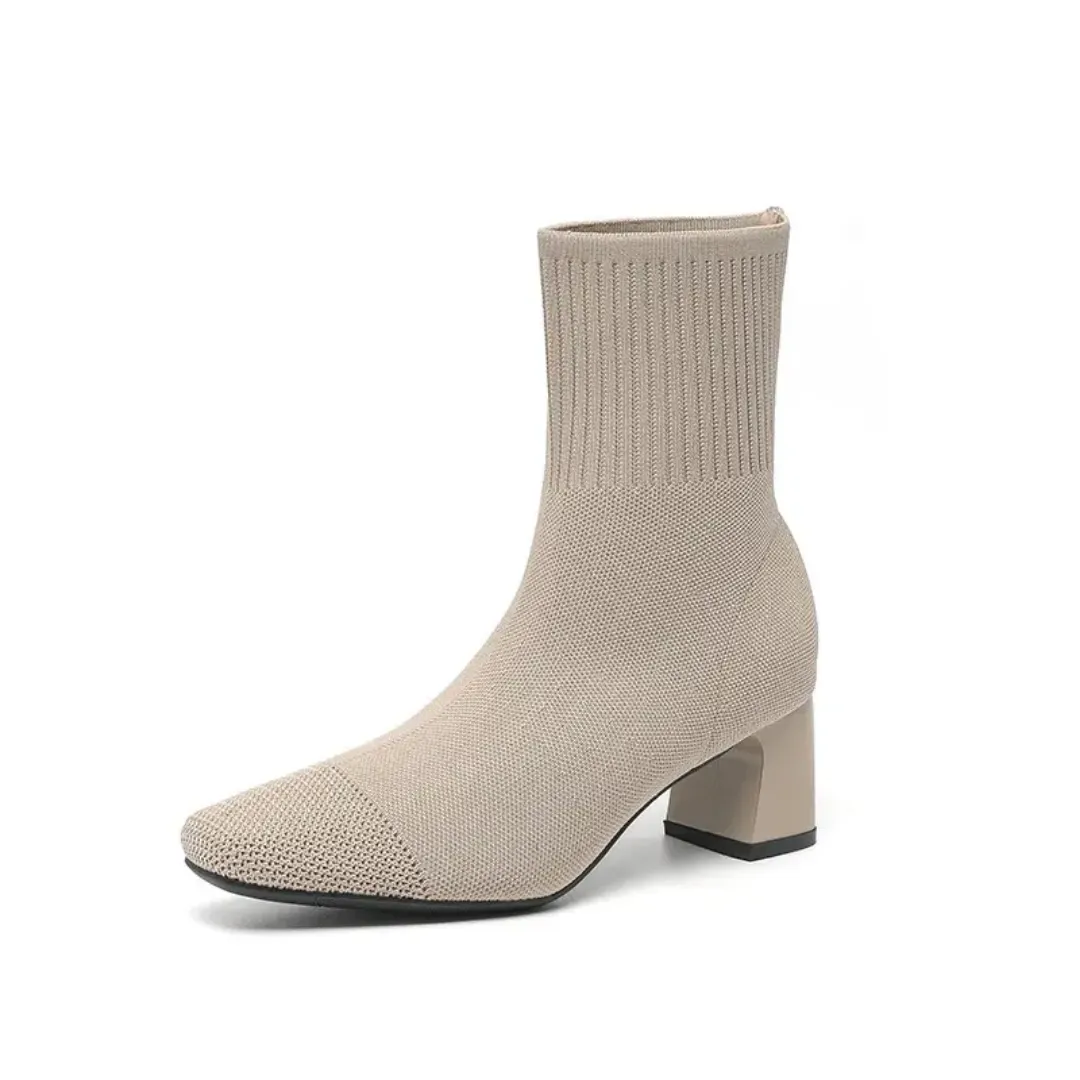 Bottes Chaussettes Femme à Talons Épais – Tissu Tricoté Extensible et Élégant