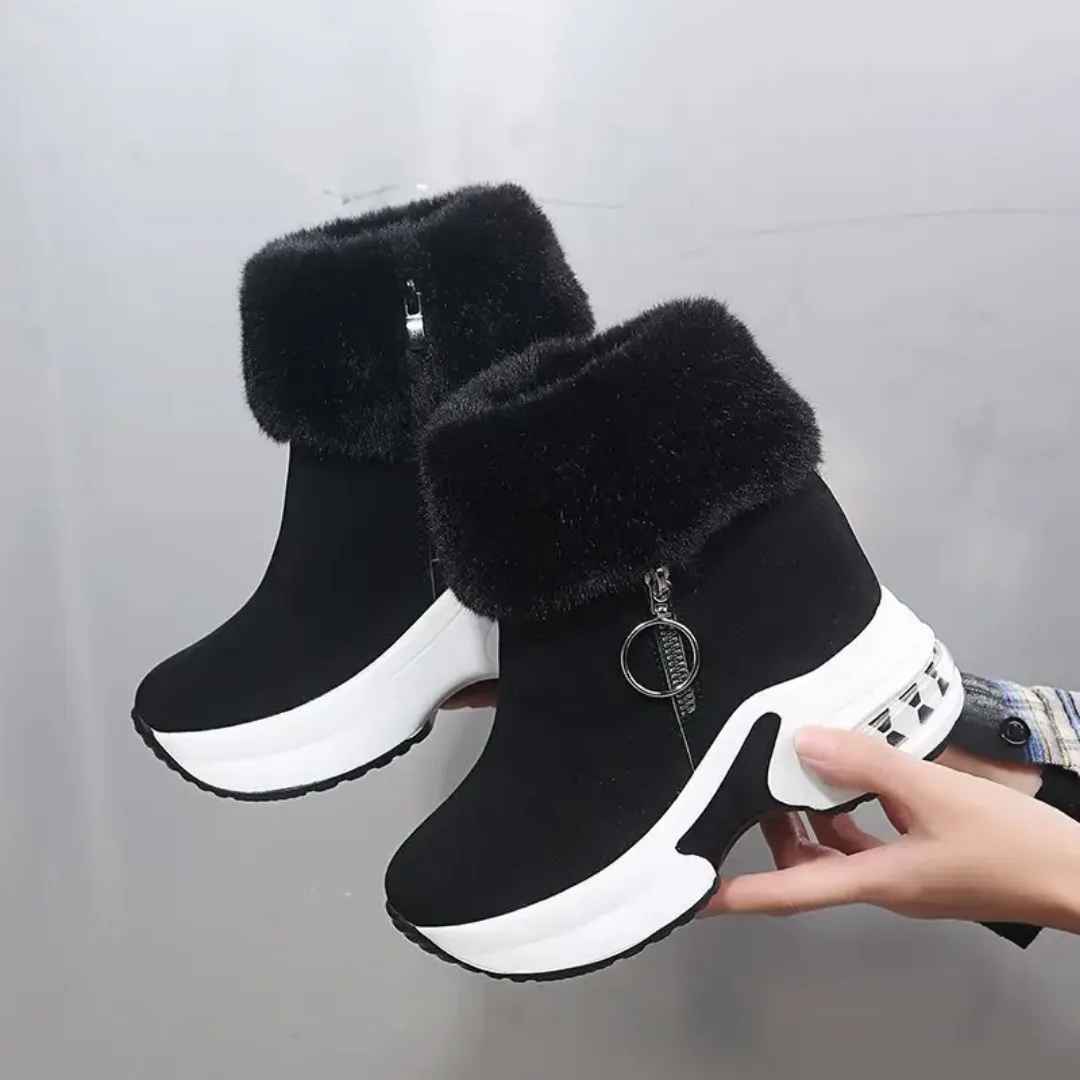 Bottes d’Hiver Femme à Semelle Épaisse – Doublure Chaude en Plume, Antidérapantes, Style Sport Chic