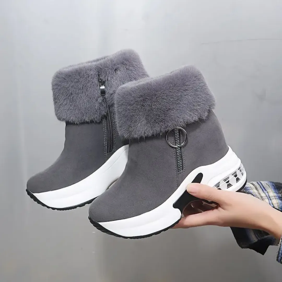 Bottes d’Hiver Femme à Semelle Épaisse – Doublure Chaude en Plume, Antidérapantes, Style Sport Chic