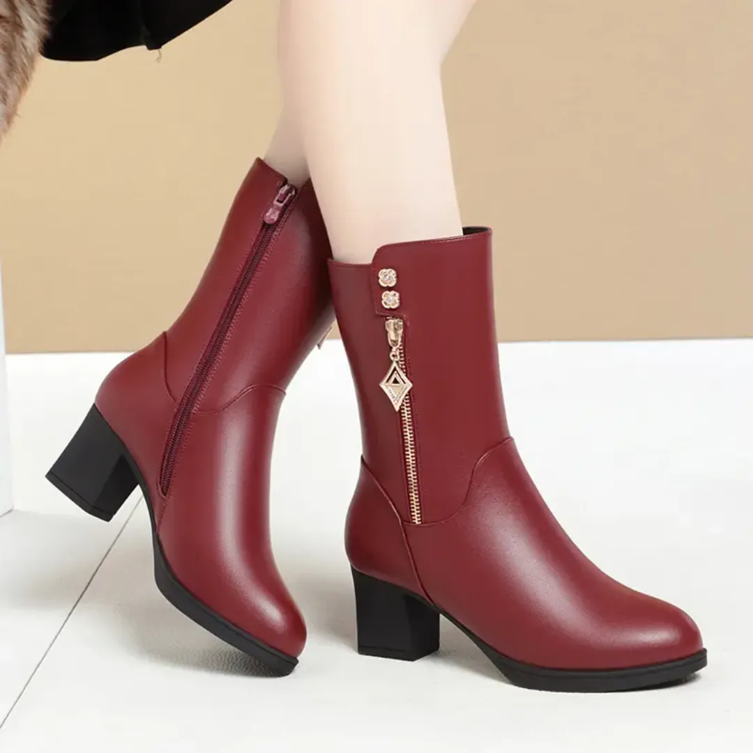Bottes d'hiver fourrées pour femmes en cuir PU – Style cheville, doublure chaude