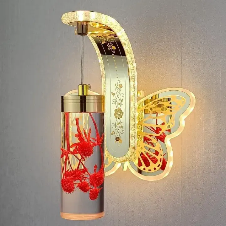 Applique Murale LED avec Vraie Fleur - Design Moderne Nordique, Lampe d'Ambiance pour Salon, Chambre ou Chevet