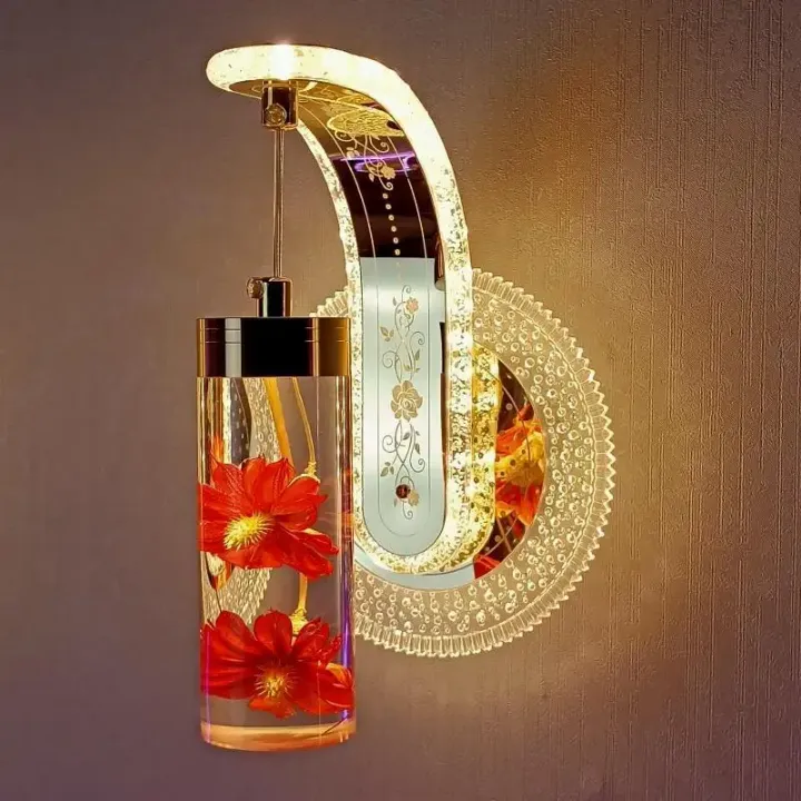 Applique Murale LED avec Vraie Fleur - Design Moderne Nordique, Lampe d'Ambiance pour Salon, Chambre ou Chevet