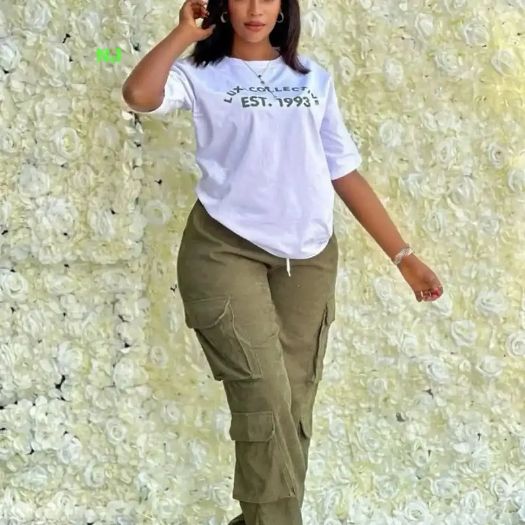 Ensemble Décontracté Femme 2025 : T-shirt et Pantalon Cargo Vintage
