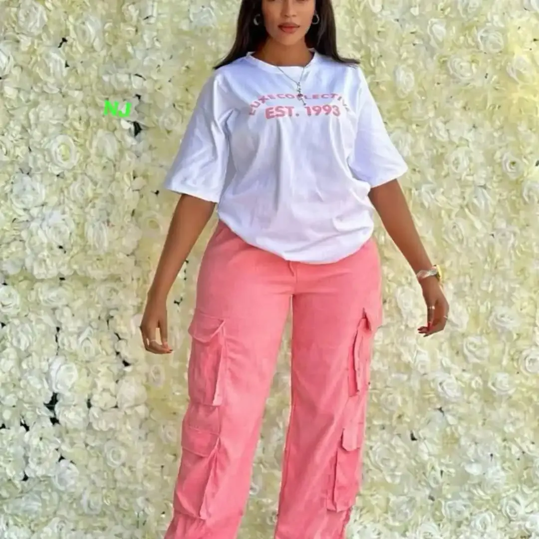 Ensemble Décontracté Femme 2025 : T-shirt et Pantalon Cargo Vintage