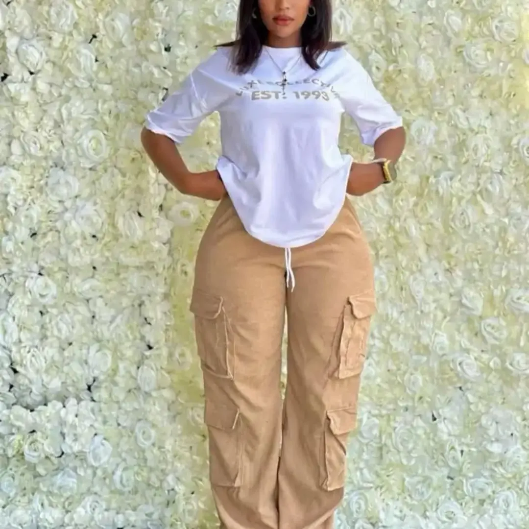 Ensemble Décontracté Femme 2025 : T-shirt et Pantalon Cargo Vintage