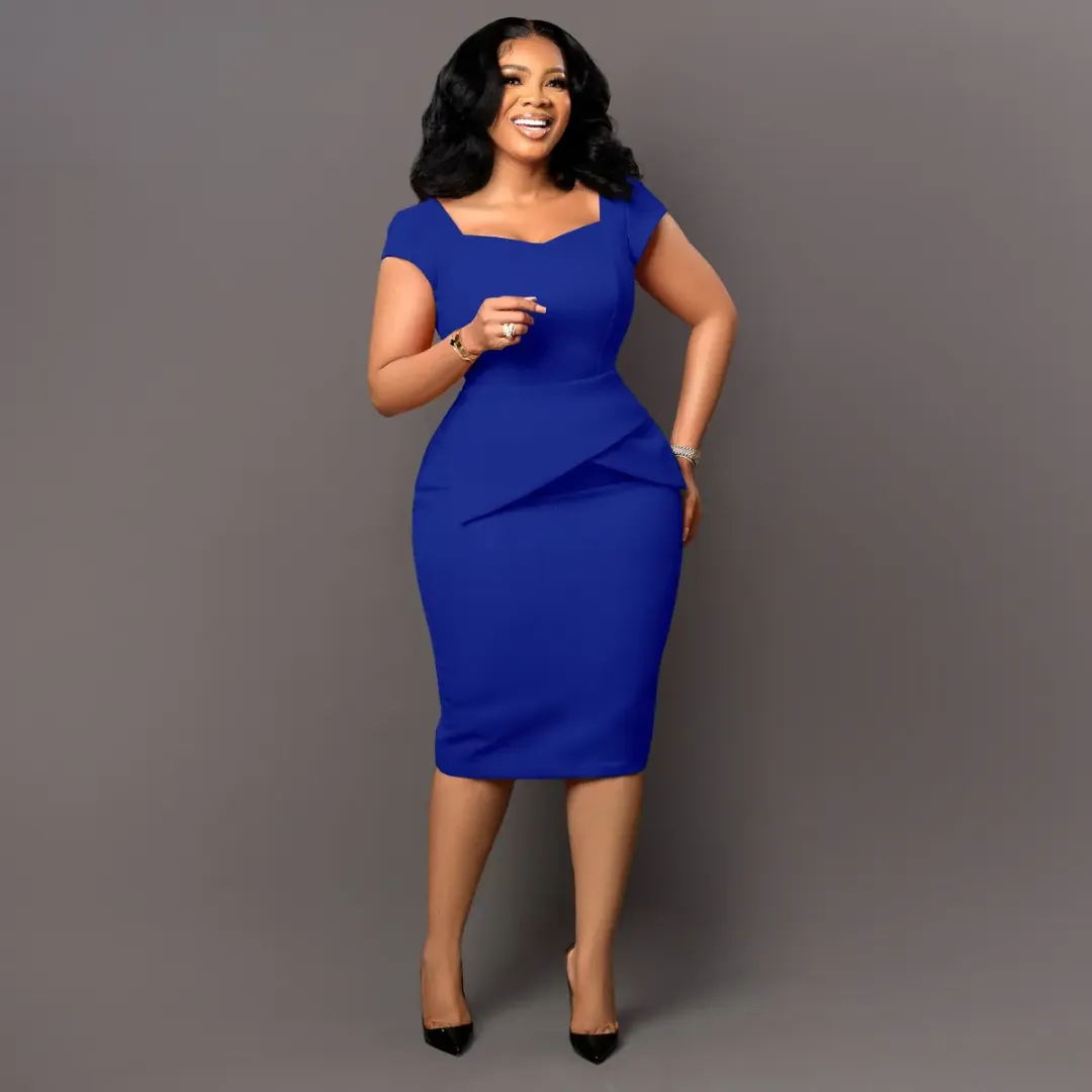 Robe Élégante Femme, Manches Courtes, Idéale pour le Bureau ou les Sorties