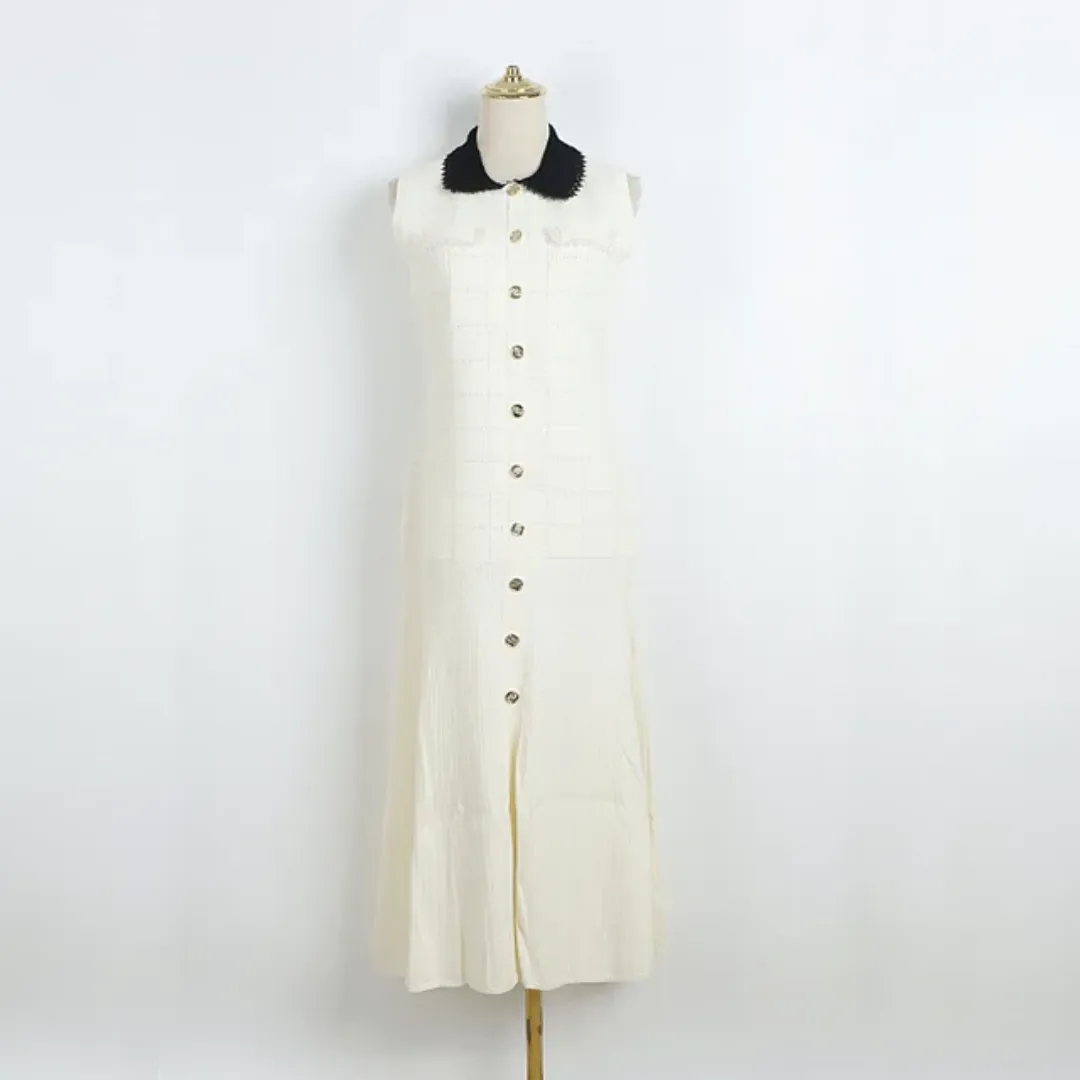 Robe Noire Sans Manches Tricotée – Style Sexy, Boutonnée, Dentelle Élégante – Robe pour Femmes, Été et Printemps
