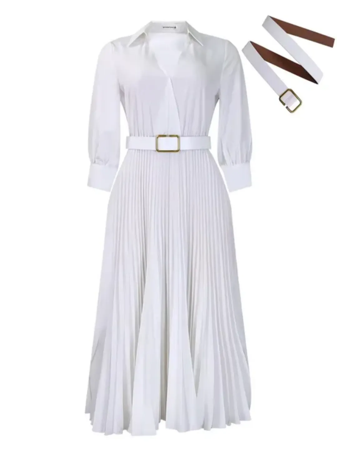 Robe Longue Plissée Élégante avec Ceinture – ZKH