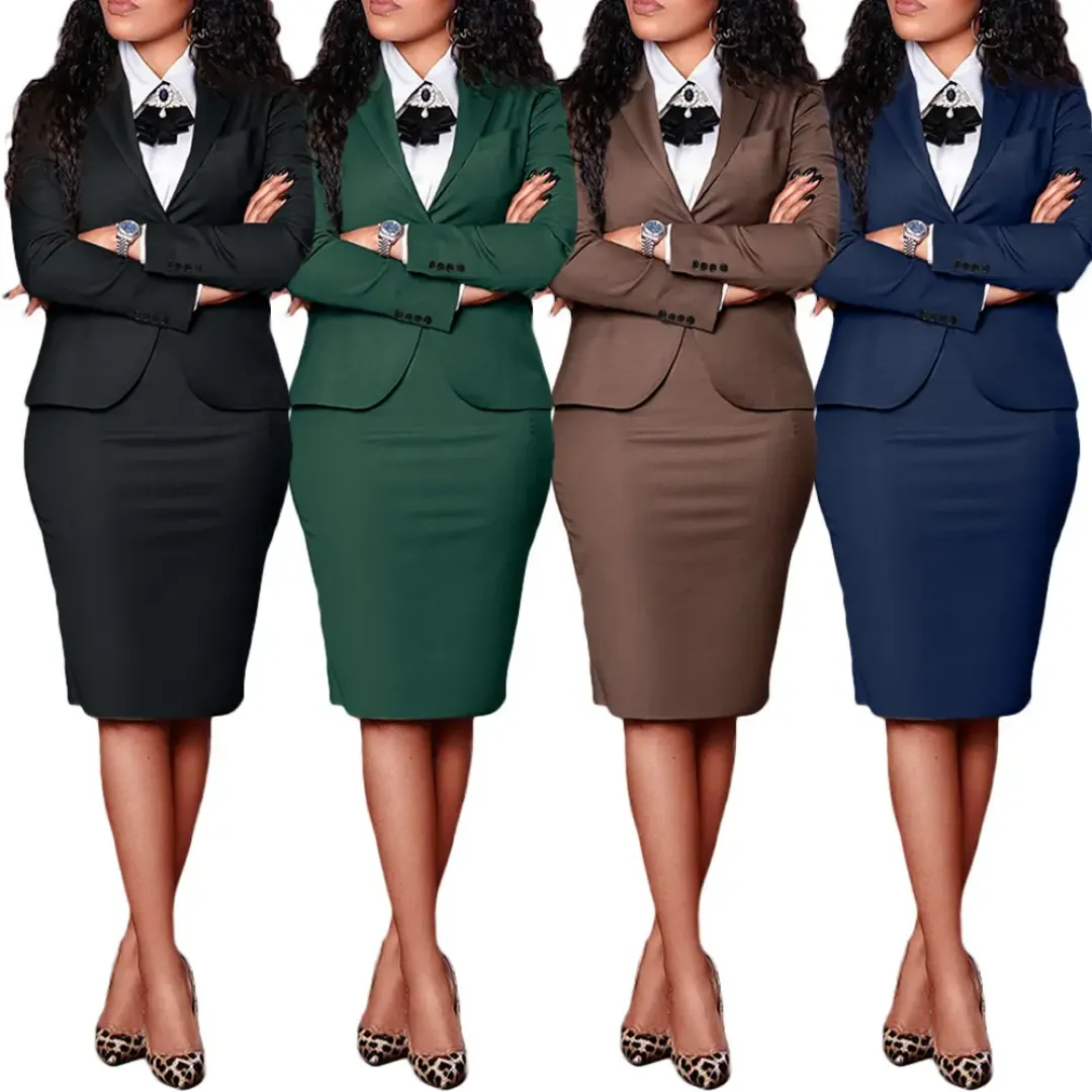 Costume Femme Deux Pièces Élégant – Jupe Crayon Fendue + Blazer Manche Longue, Tenue de Bureau Chic