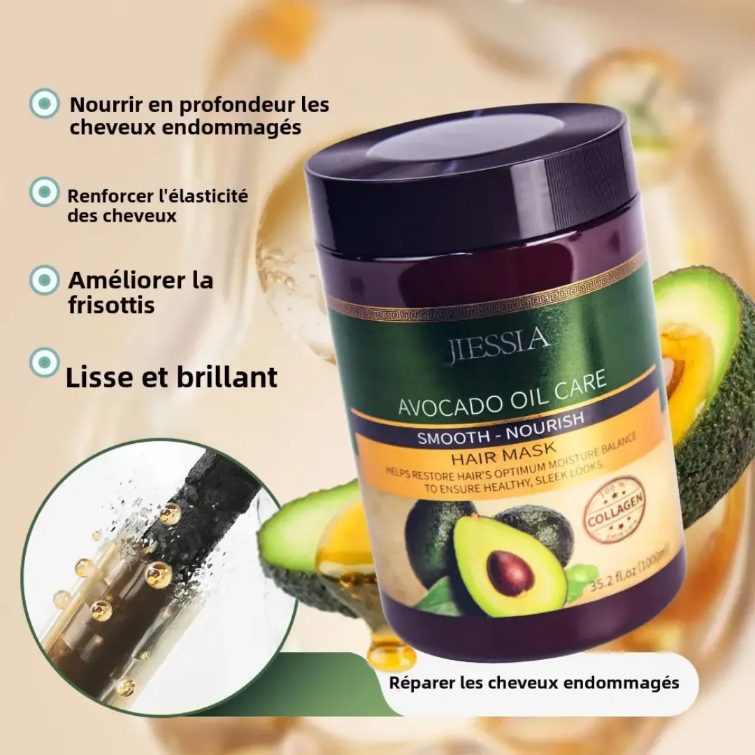 Masque Capillaire Réparateur à l’Huile d’Avocat JIESSIA – Lissage, Nourrissant, Collagène Naturel – 