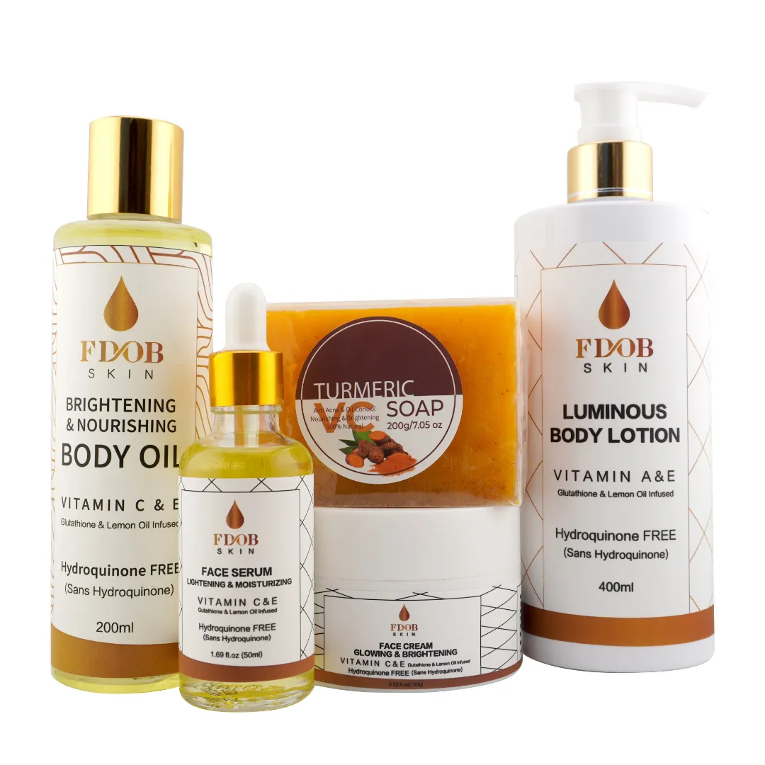 Huile Corporelle Éclaircissante et Nourrissante FDOB – Vitamine C & E, Sans Hydroquinone, 200ml
