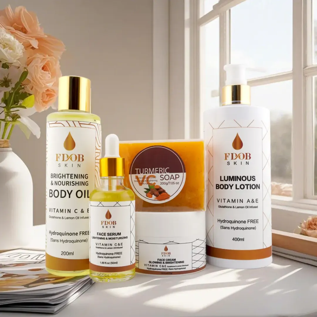Huile Corporelle Éclaircissante et Nourrissante FDOB – Vitamine C & E, Sans Hydroquinone, 200ml