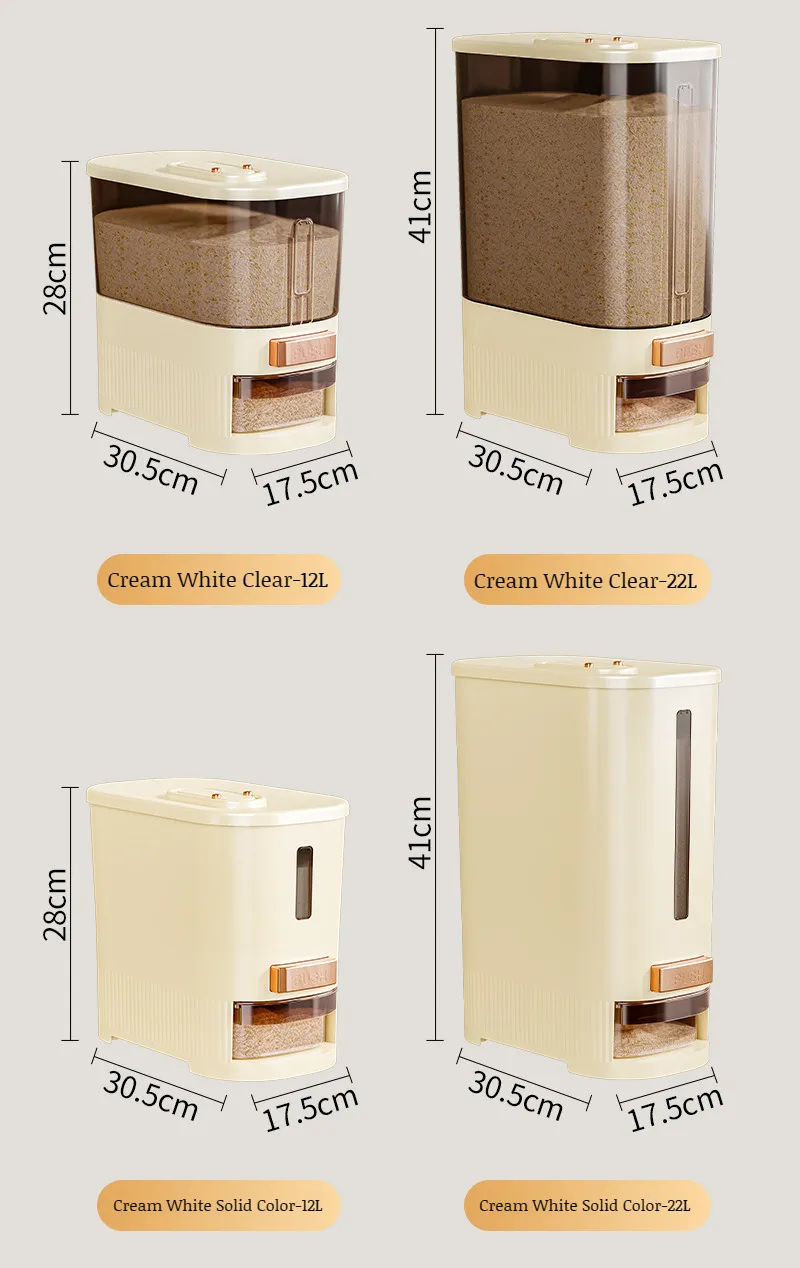 Distributeur de Riz et Céréales Transparent Étanche - Récipient de Stockage Alimentaire avec Bouton de Distribution Automatique
