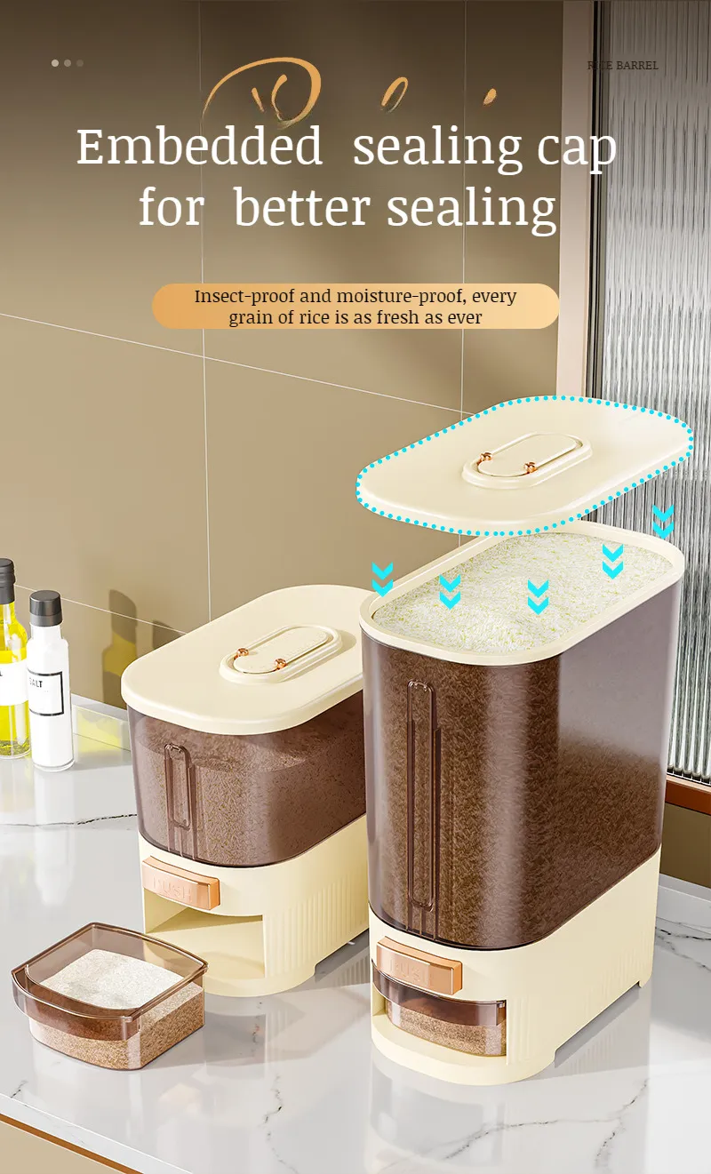 Distributeur de Riz et Céréales Transparent Étanche - Récipient de Stockage Alimentaire avec Bouton de Distribution Automatique