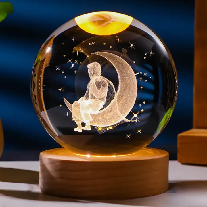 Lampe Veilleuse Boule de Cristal 3D Gravée au Laser - Décoration Intérieure et Cadeau Original