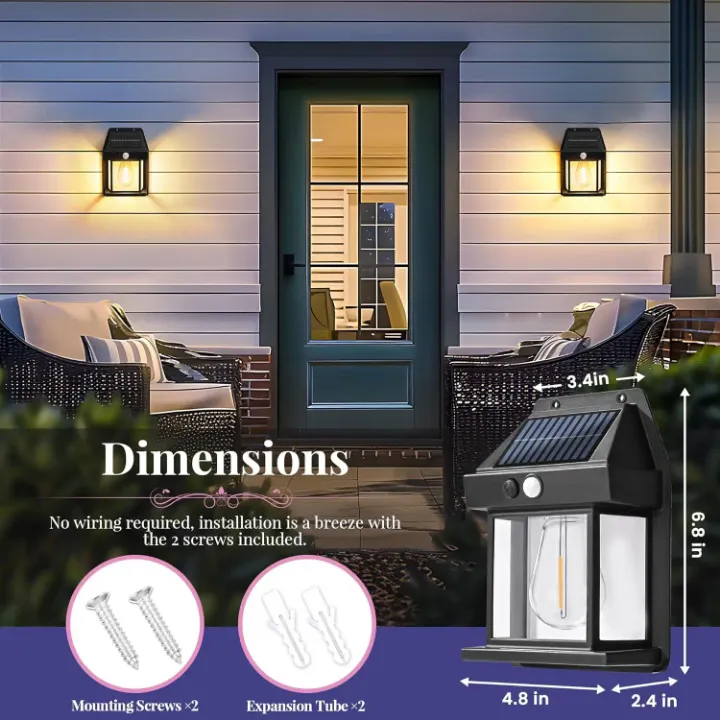 Applique Murale Solaire Extérieure 1200mAh - Capteur de Mouvement, LED Sécurité, Étanche, Éclairage Jardin, Terrasse, Façade