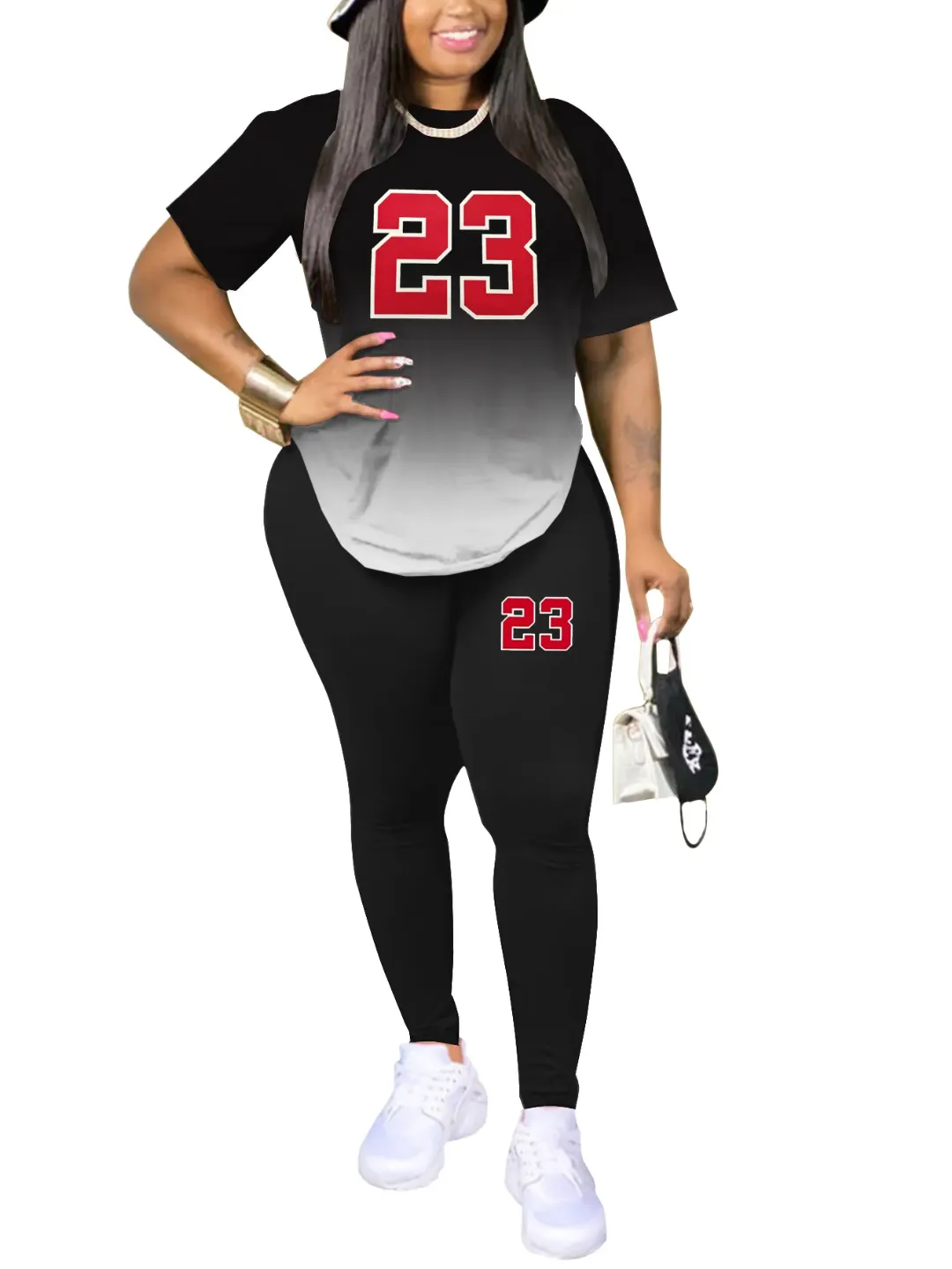 Ensemble Deux Pièces Femme Grande Taille – T-Shirt Imprimé et Legging Décontracté