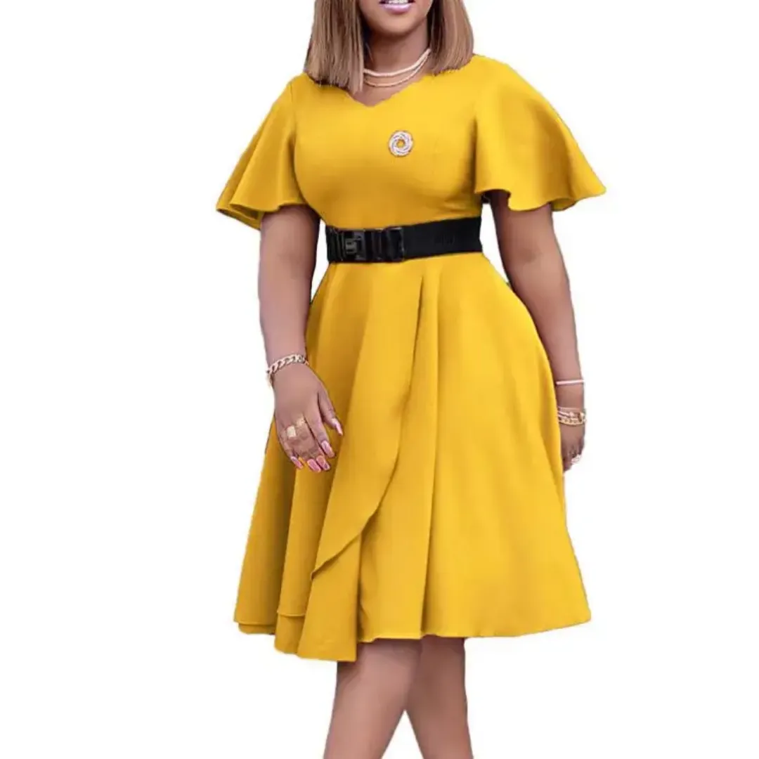 Robe Élégante Bleue à Manches Papillon avec Ceinture – Style Chic & Féminin