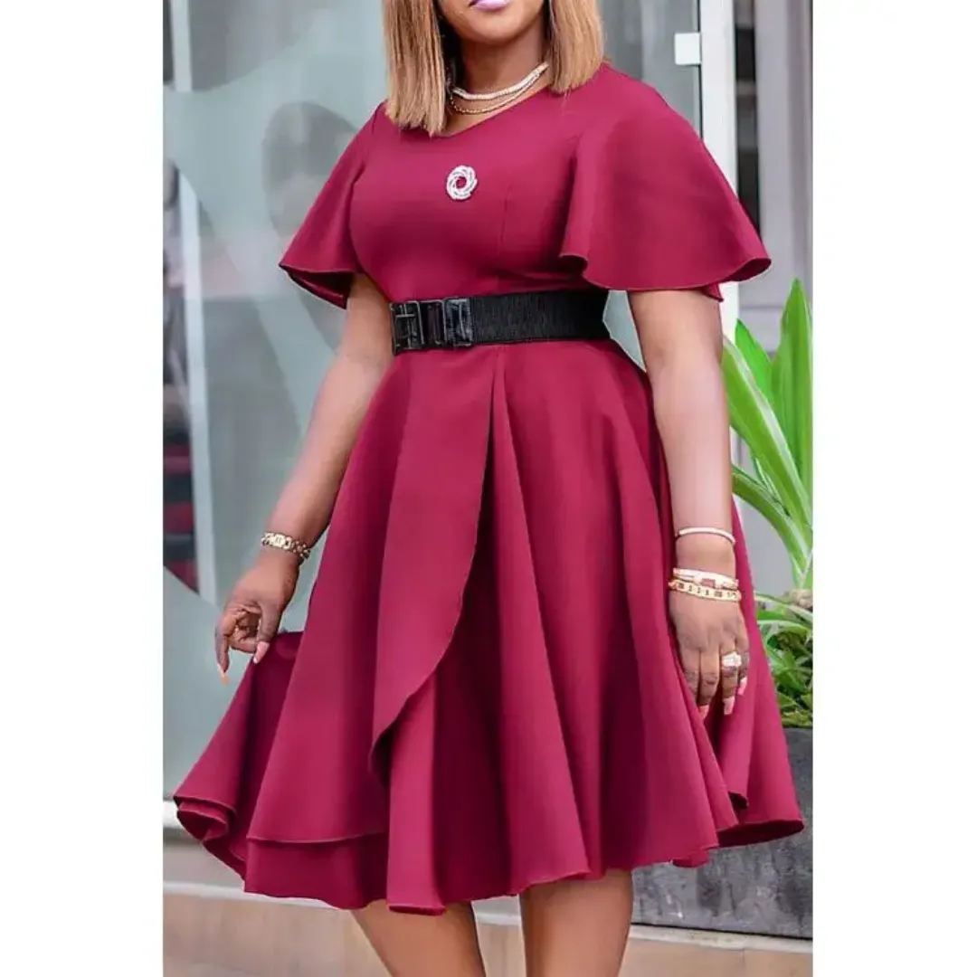 Robe Élégante Bleue à Manches Papillon avec Ceinture – Style Chic & Féminin