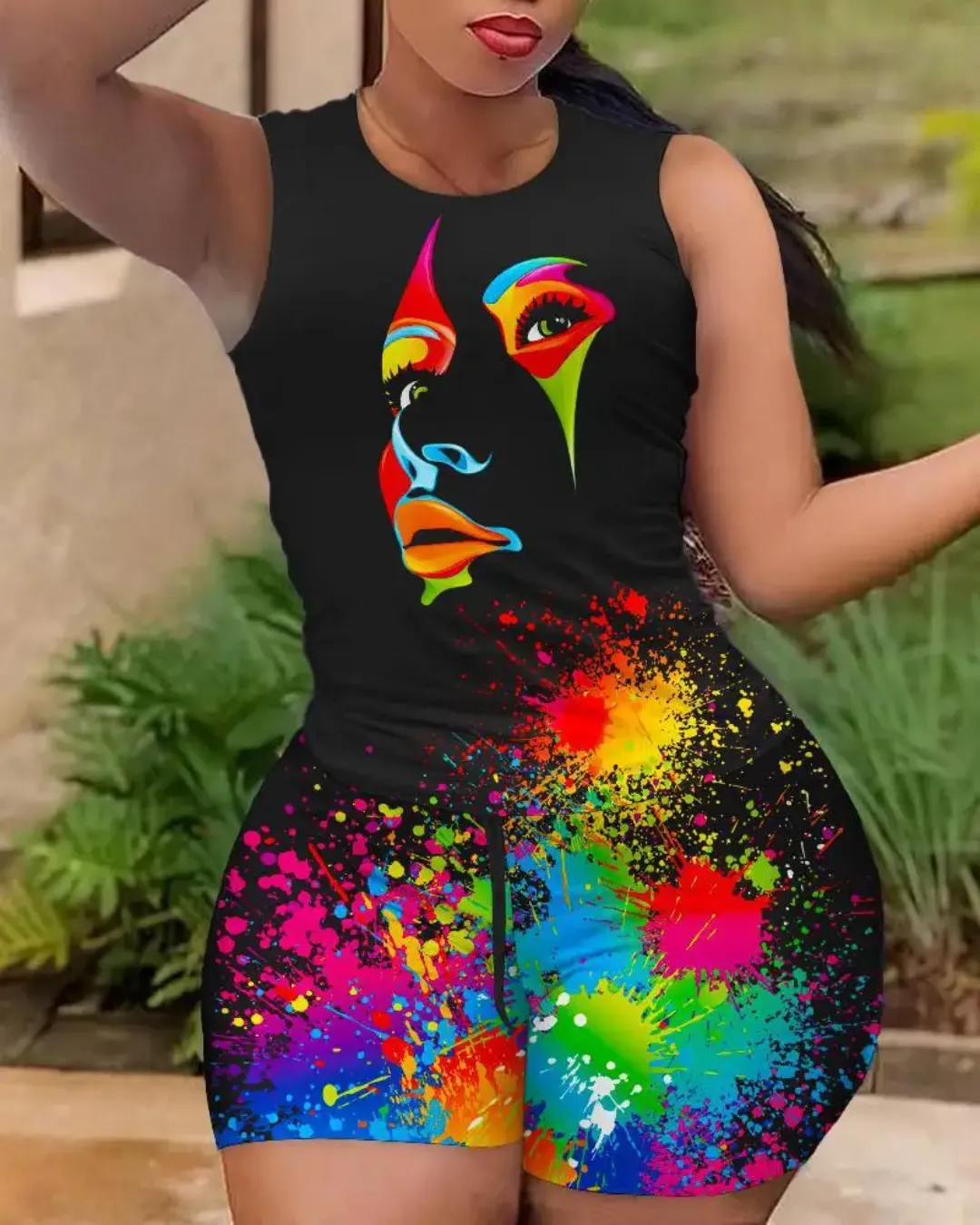 Ensemble Décontracté Femme Été – Débardeur et Short Imprimé Sport Chic